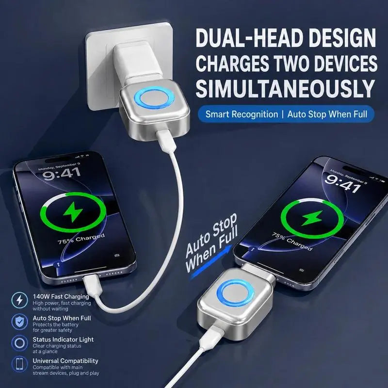 140W Smart Auto-Disconnect Charger Adapter - Advanced Portable Charging Solution with AI Auto-Off and Stay Cool Technology for Cellphones and Electronics Protection