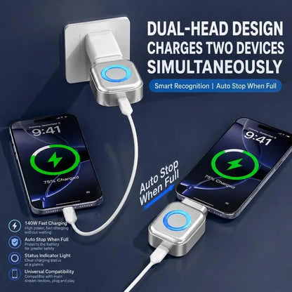 140W Smart Auto-Disconnect Charger Adapter - Advanced Portable Charging Solution with AI Auto-Off and Stay Cool Technology for Cellphones and Electronics Protection