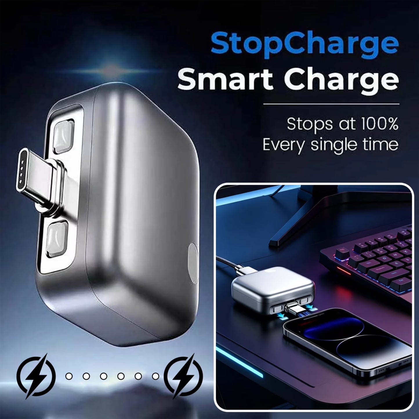 Stop Charge Smart Charger, Smart Auto Stop Charging Adapter,Auto Cut-Off Charger Protector with AI Full-Charge Disconnect,Universal Overcharge Protection Adapter for Phone Tablet USB Devices (1PCS)